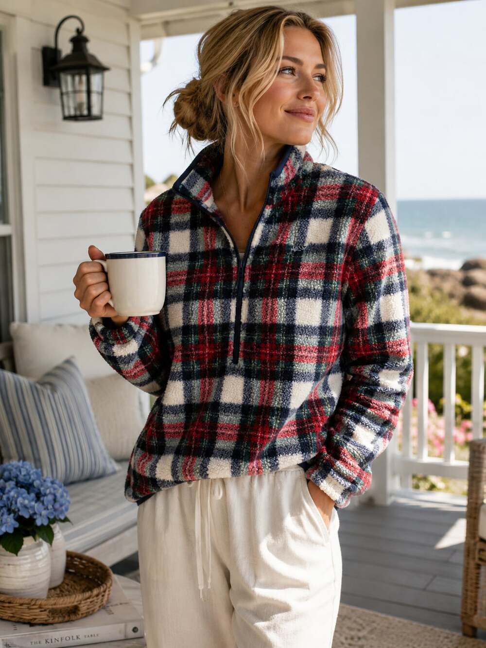 Vineyard Vines Sherpa Fleece Pullover Plaid Quarter Zip Pocket Size Small